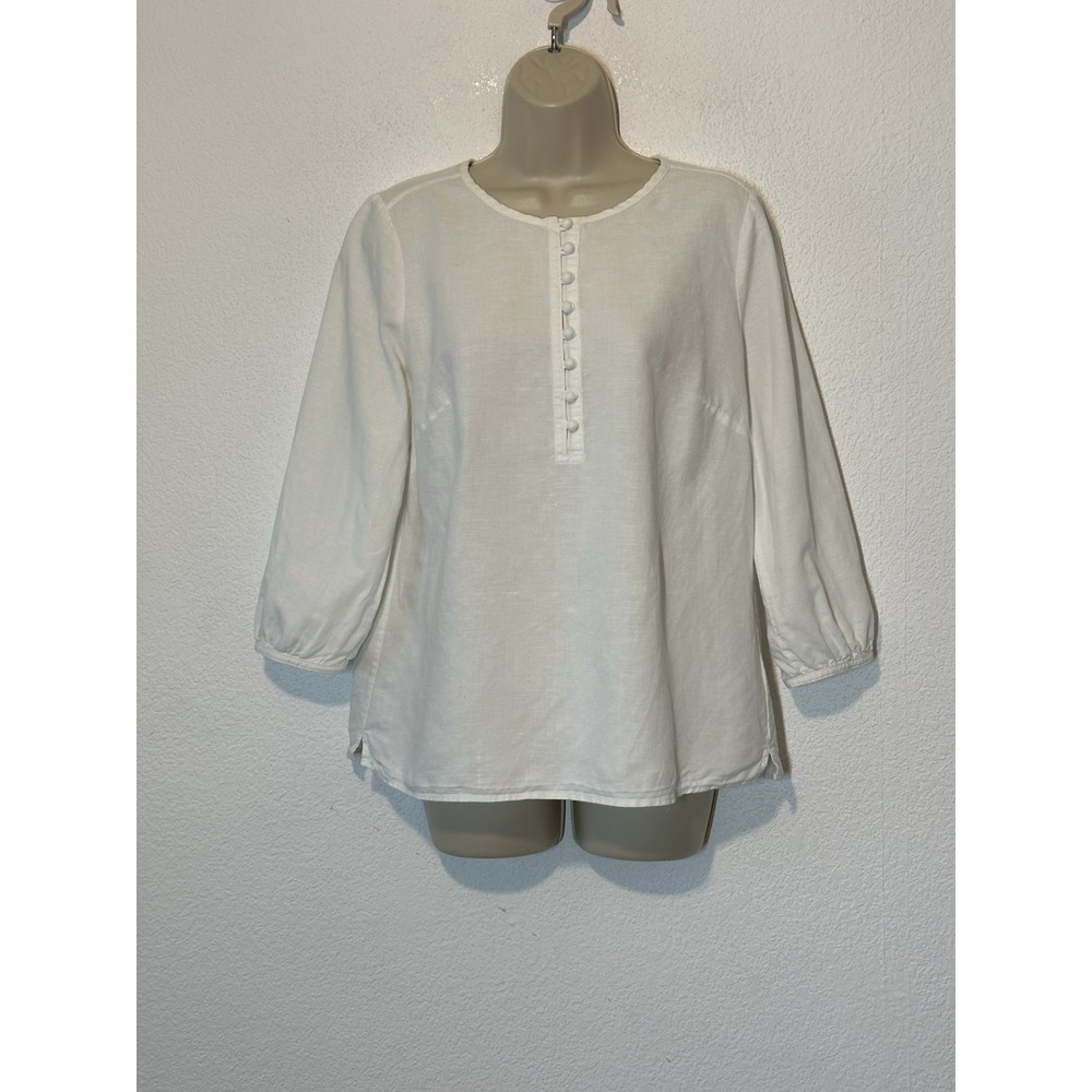 Boden‎ Womens White 100% Cotton  Top 3/4 Sleeve Sz 8 Basic Boho Cottagecore